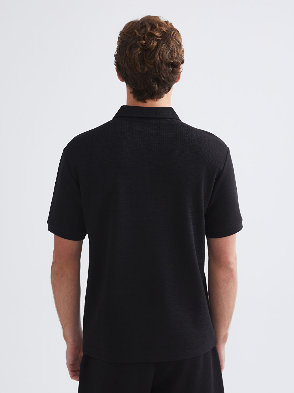 Siyah Polo Yaka Kısa Kollu Basic Erkek Tişört-6