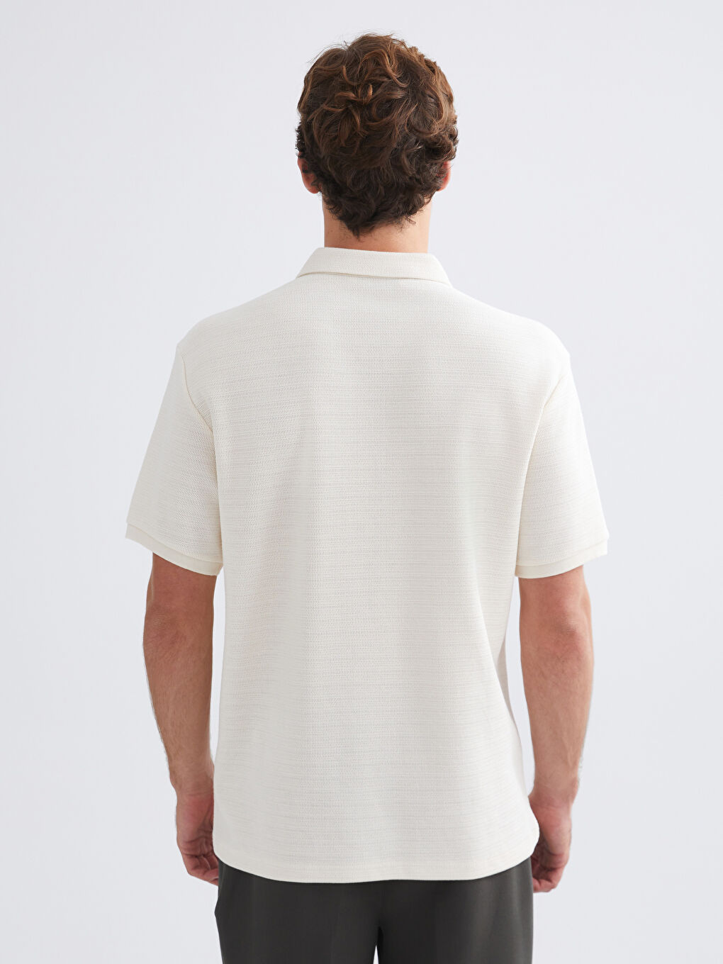 Gri Polo Yaka Kısa Kollu Basic Erkek Tişört-7