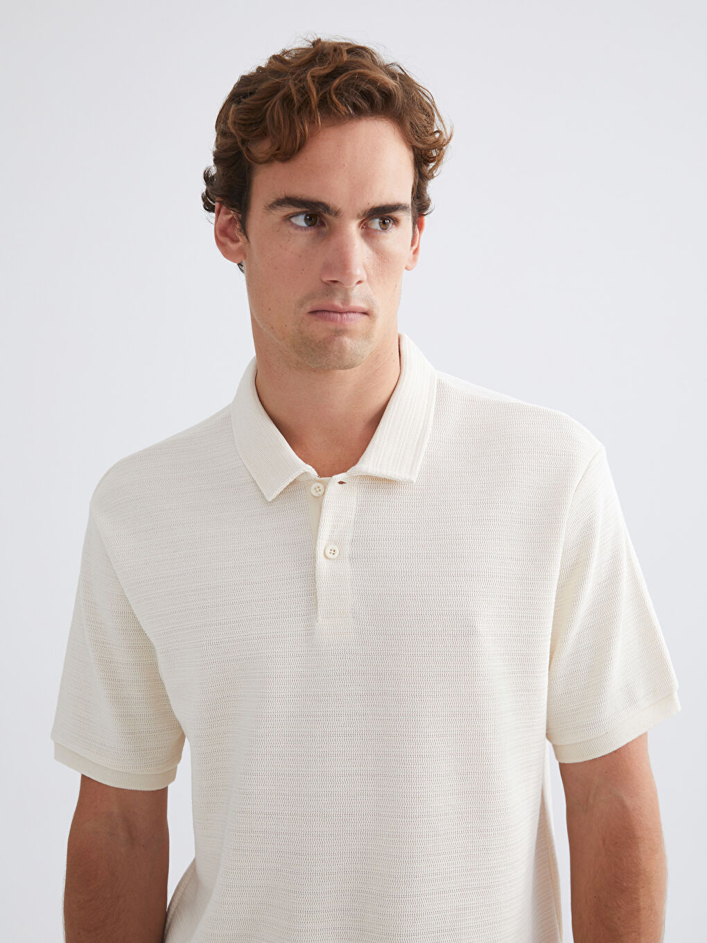 Gri Polo Yaka Kısa Kollu Basic Erkek Tişört-8