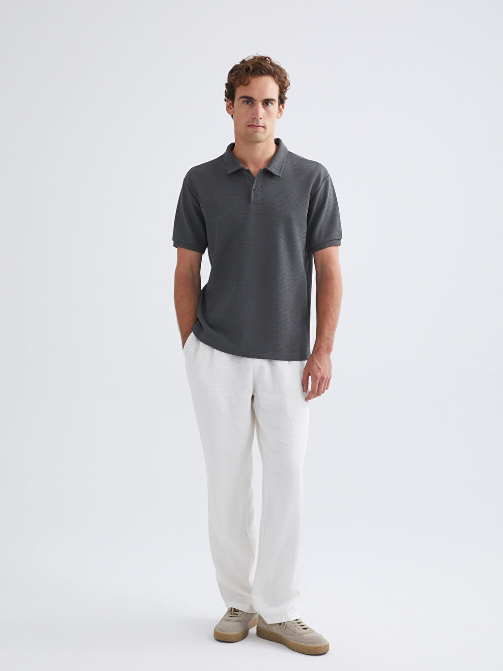 Yeşil Polo Yaka Kısa Kollu Basic Erkek Tişört-1