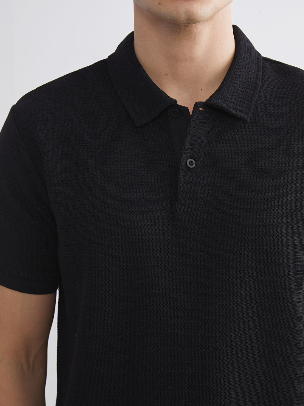 Siyah Polo Yaka Kısa Kollu Basic Erkek Tişört-3