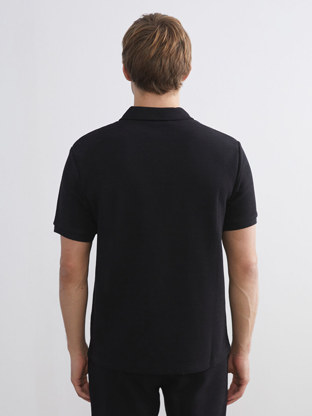 Siyah Polo Yaka Kısa Kollu Basic Erkek Tişört-5