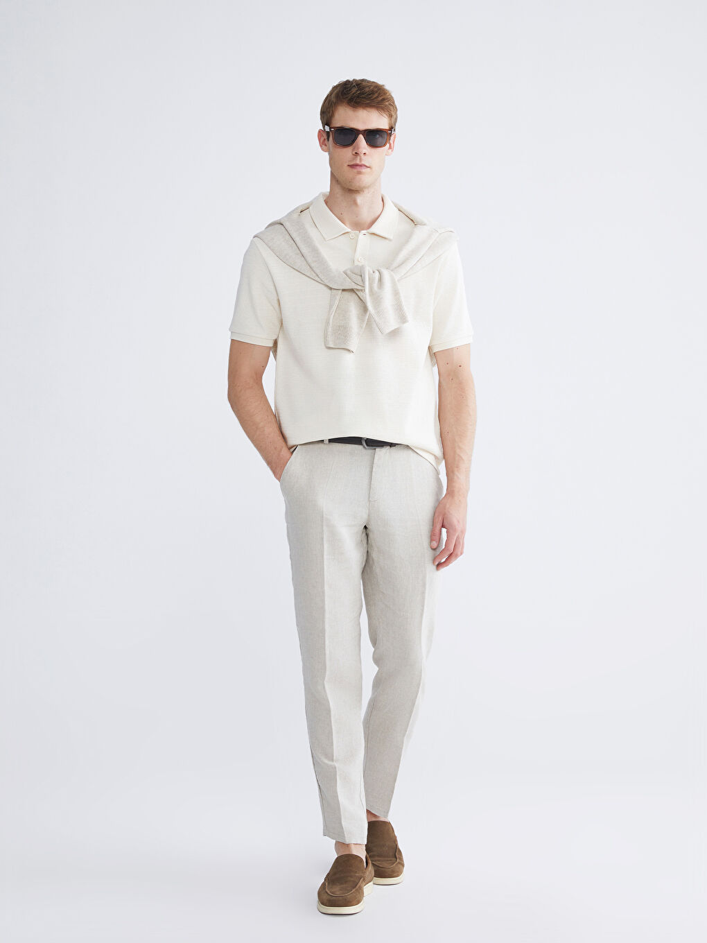 Gri Polo Yaka Kısa Kollu Basic Erkek Tişört-2