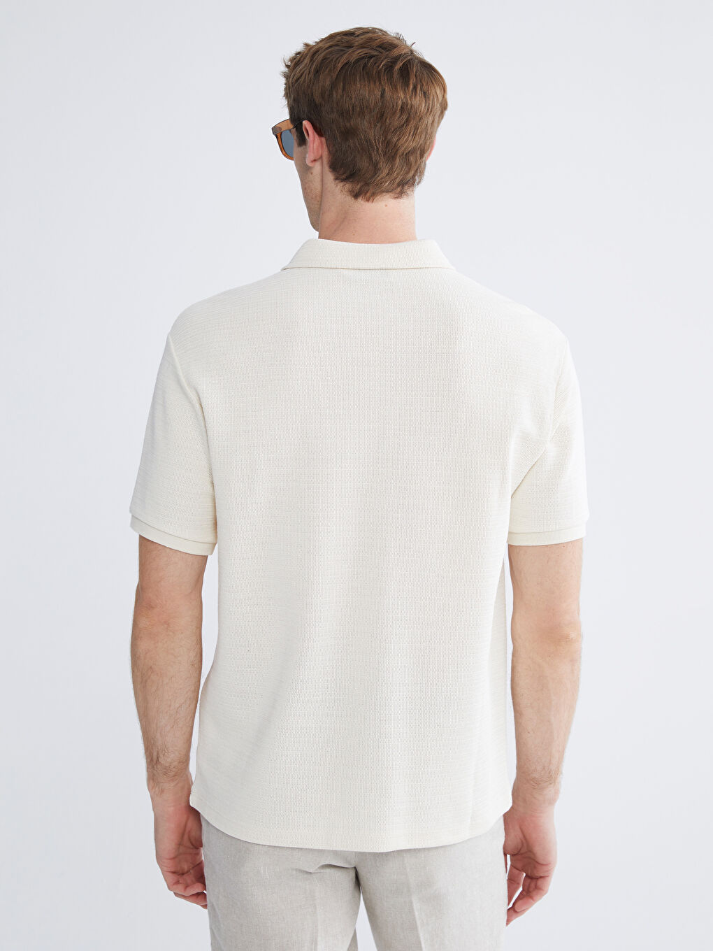 Gri Polo Yaka Kısa Kollu Basic Erkek Tişört-6