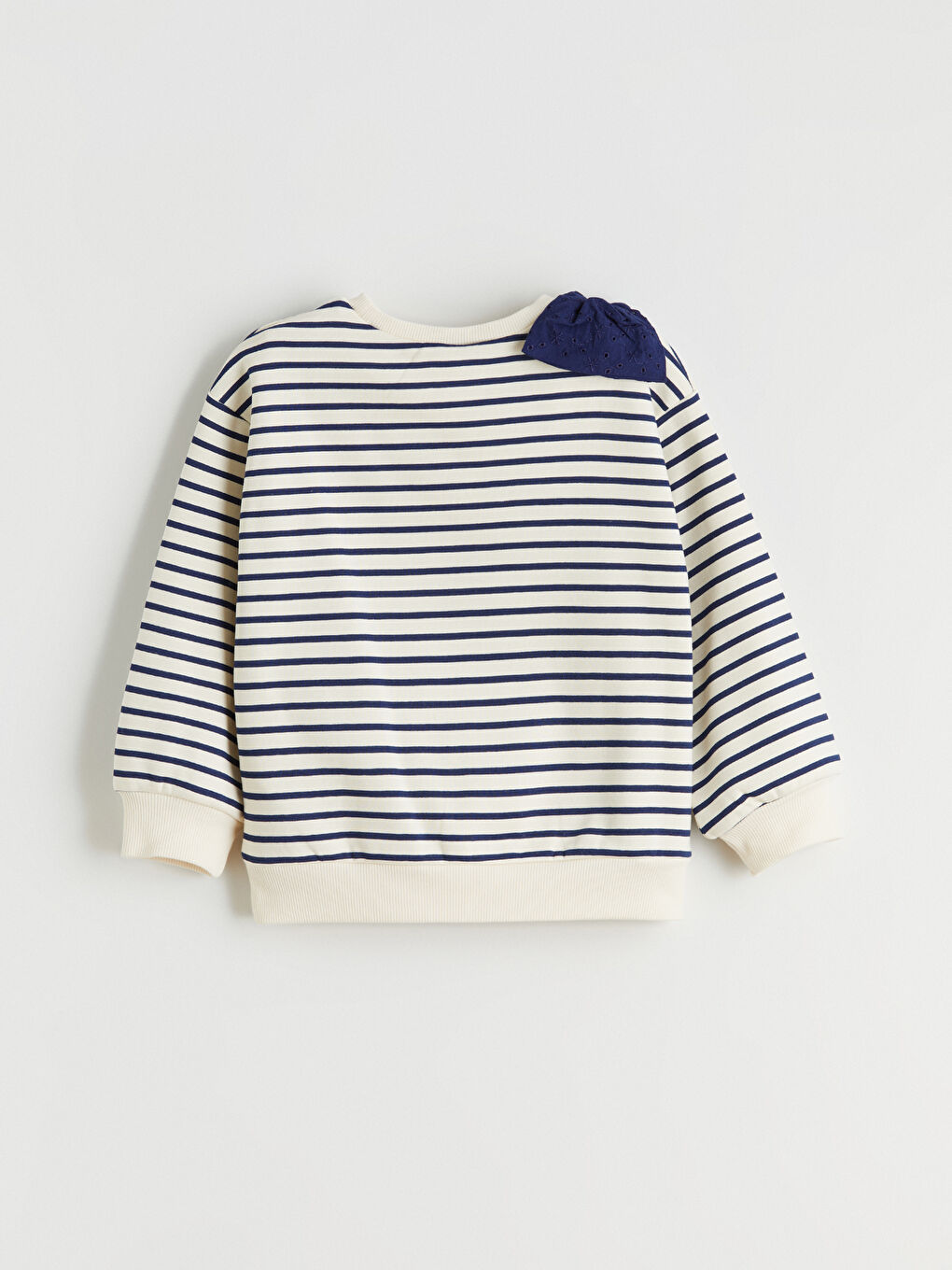 Lacivert Bisiklet Yaka Çizgili Kız Çocuk Sweatshirt-1