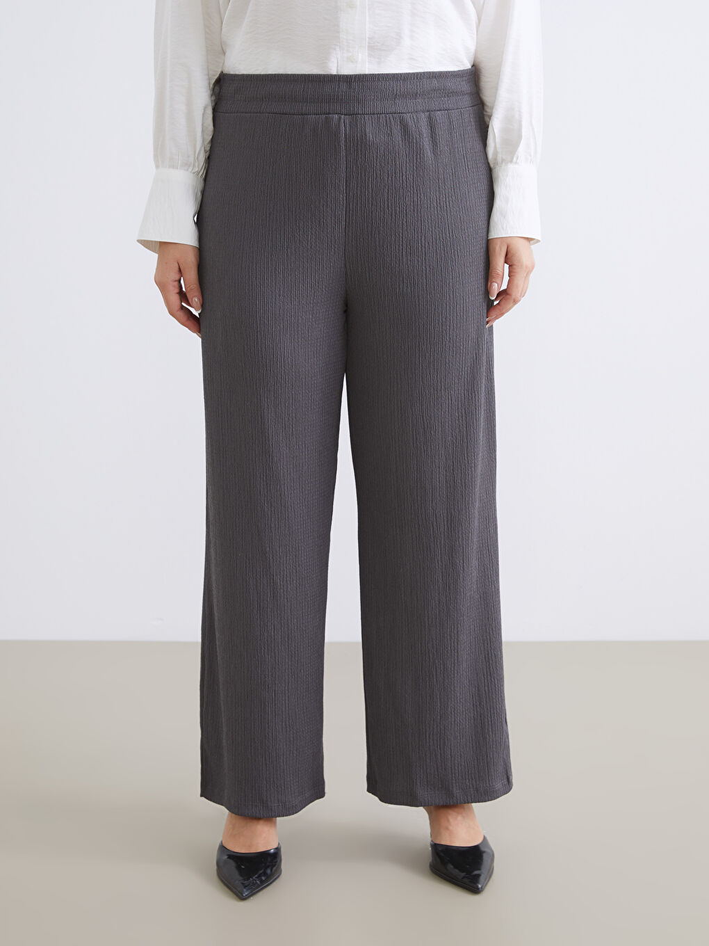 Elasticated Waist Textured Women's Trousers-5