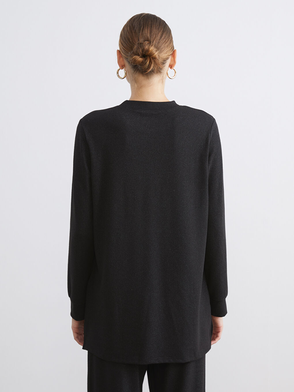 Siyah Bisiklet Yaka Kadın Sweatshirt Tunik-3