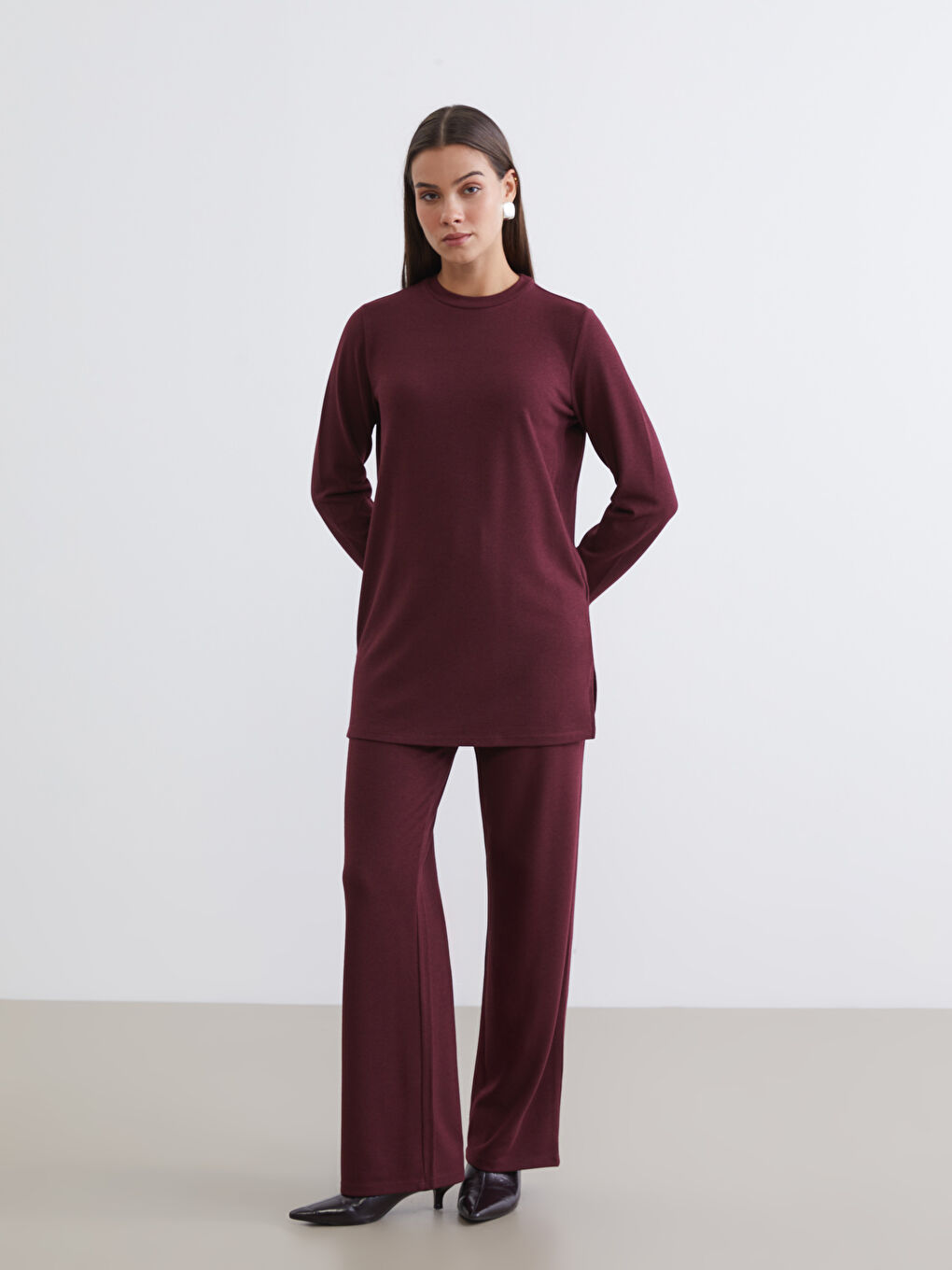 Mürdüm Bisiklet Yaka Kadın Sweatshirt Tunik-1