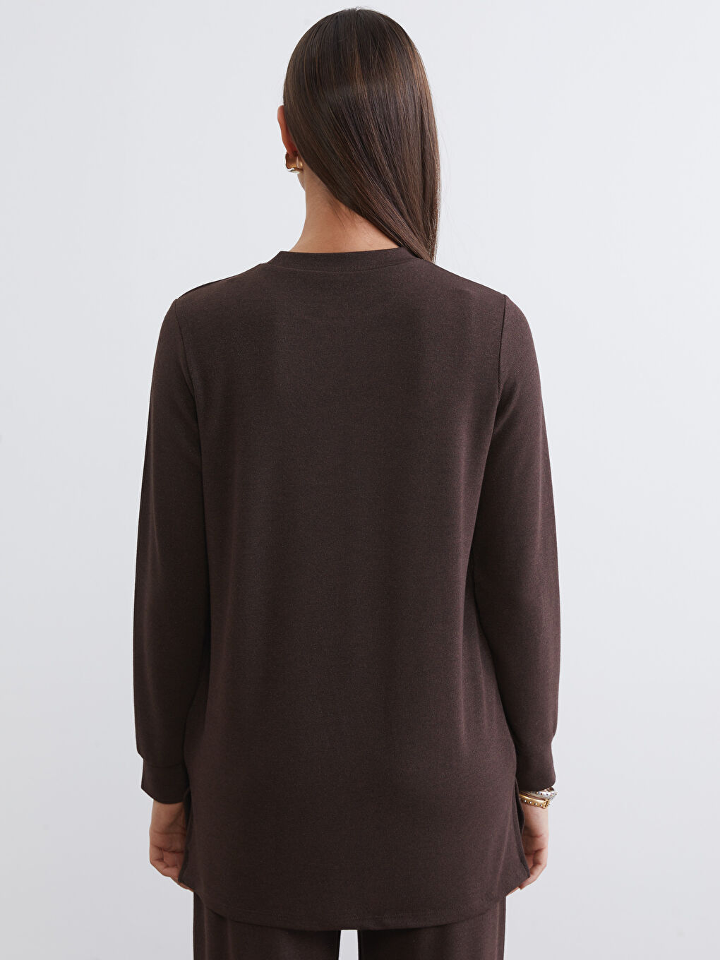 Kahverengi Bisiklet Yaka Kadın Sweatshirt Tunik-3