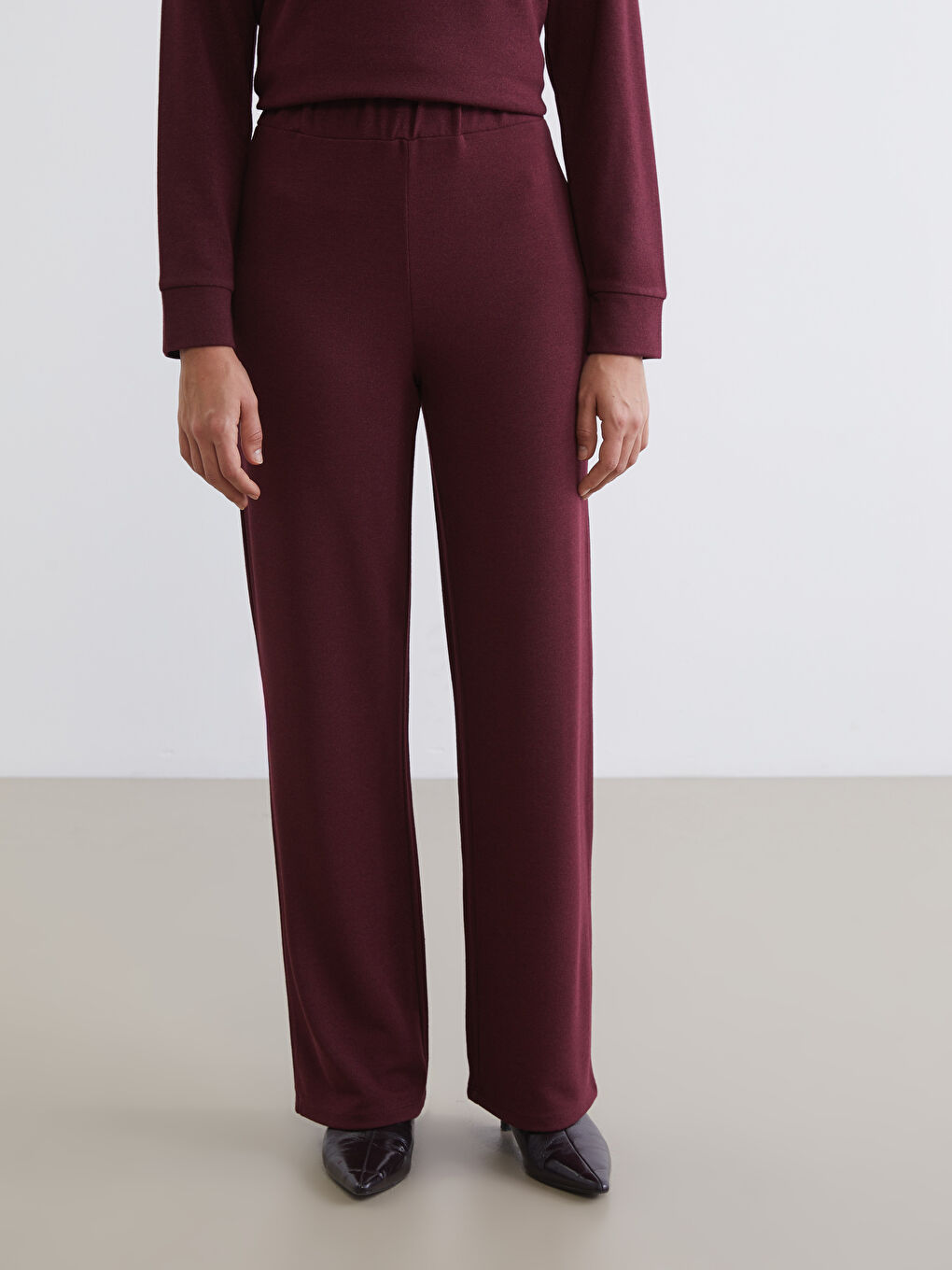 Mürdüm Beli Lastikli Kadın Pantolon-1