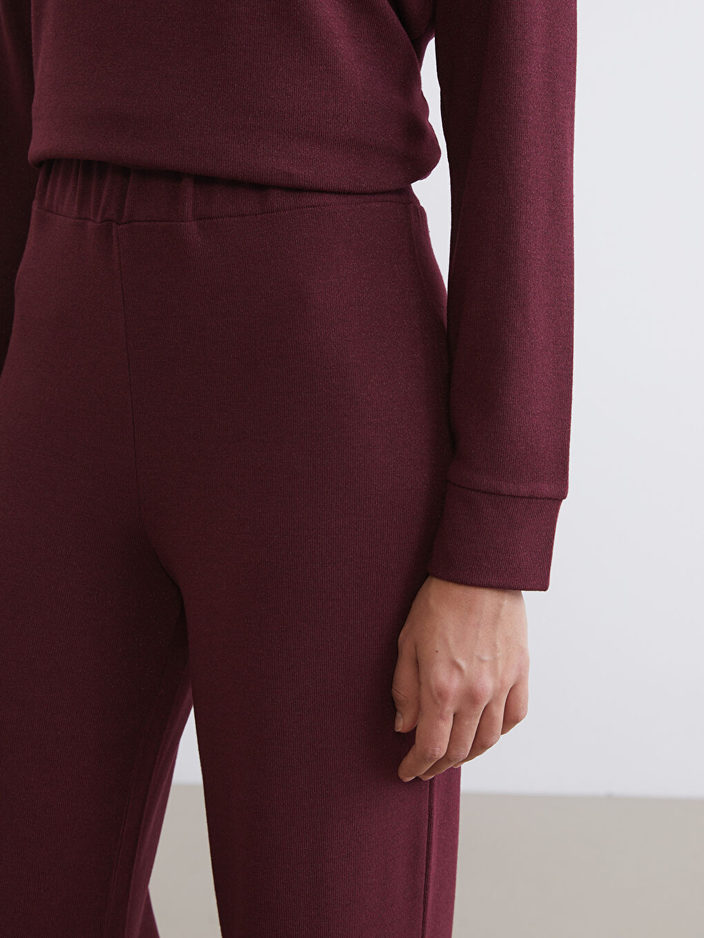 Mürdüm Beli Lastikli Kadın Pantolon-2