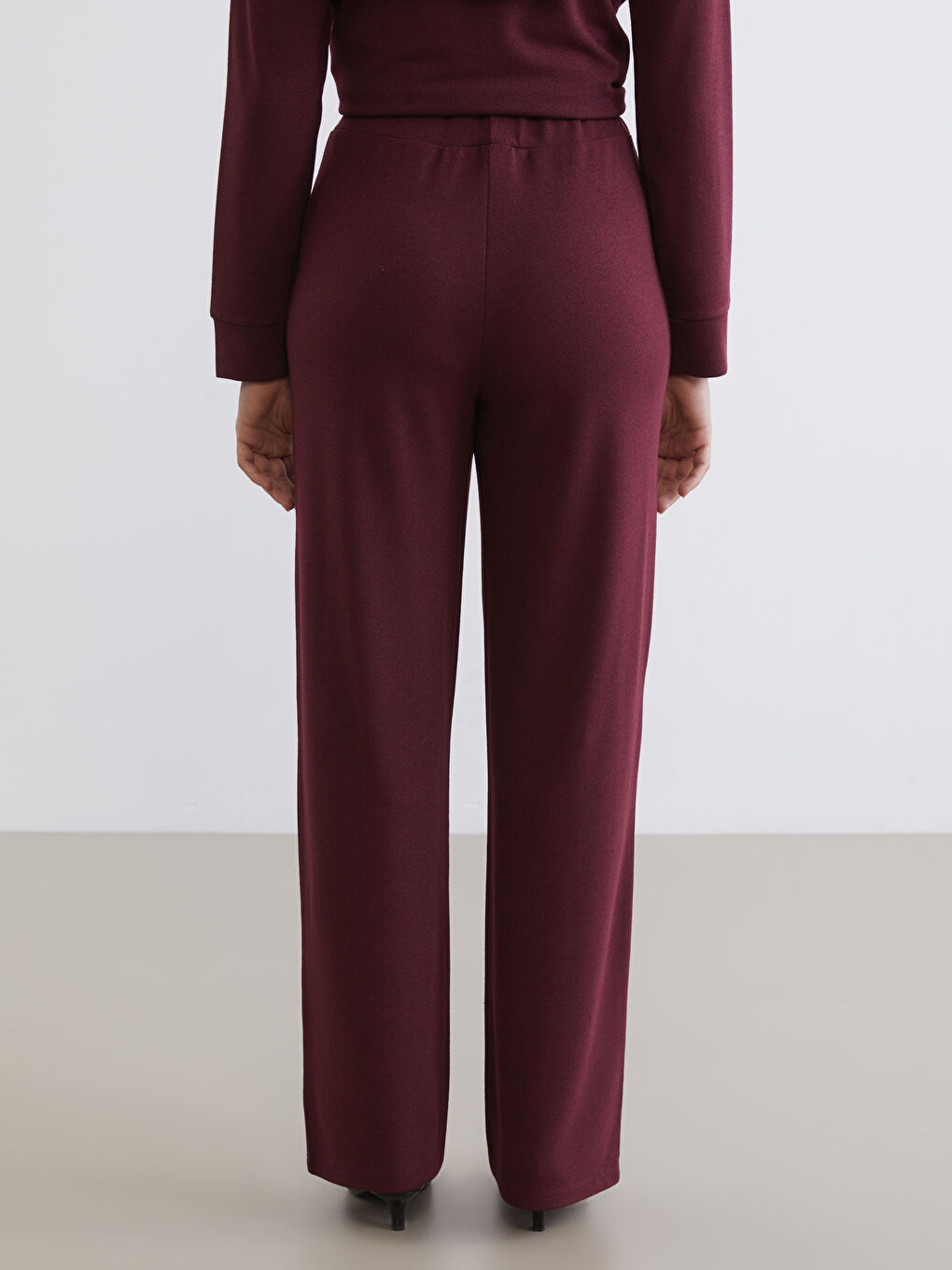 Mürdüm Beli Lastikli Kadın Pantolon-3