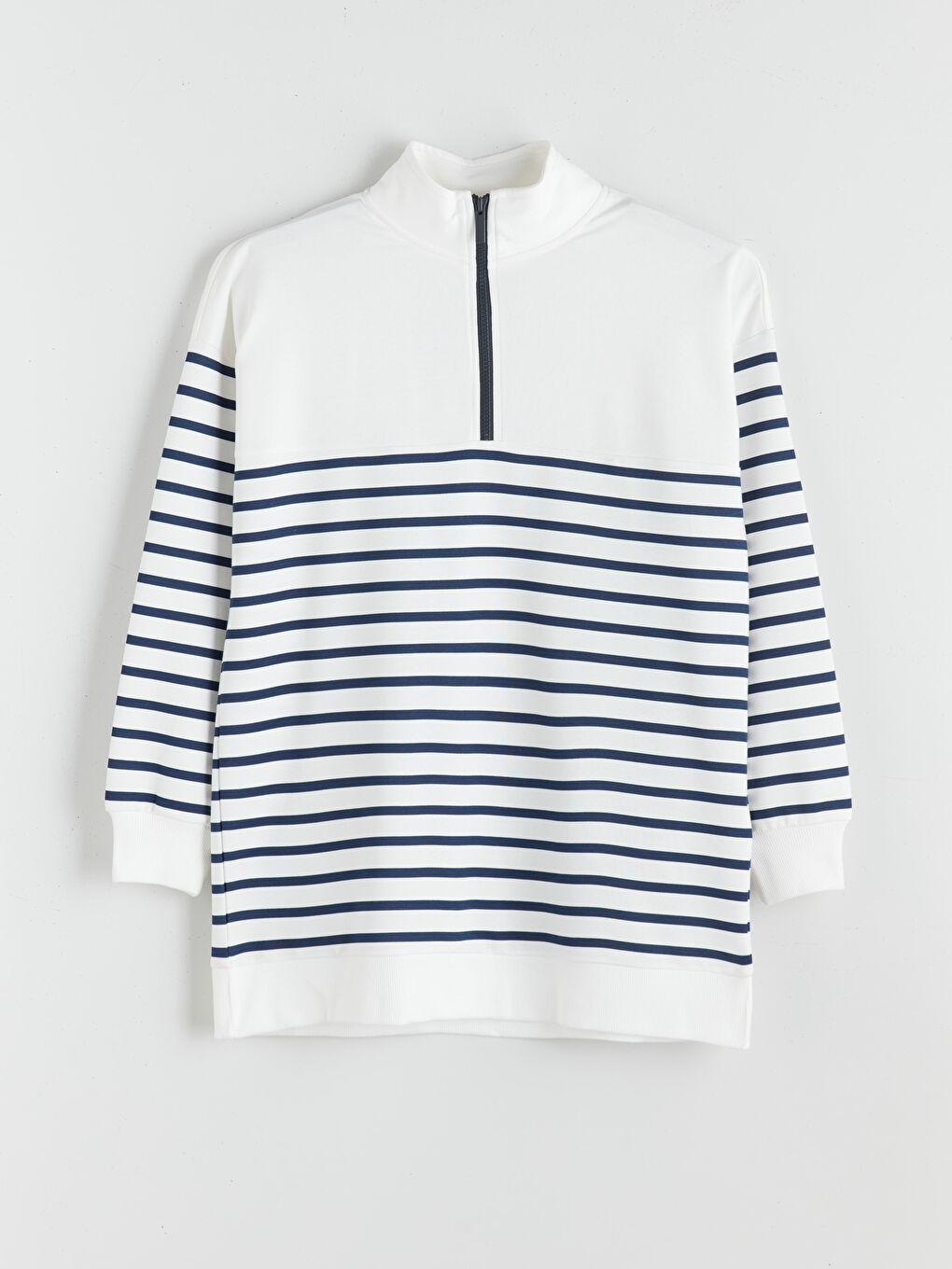 Lacivert Dik Yaka Çizgili Kadın Sweatshirt Tunik-6