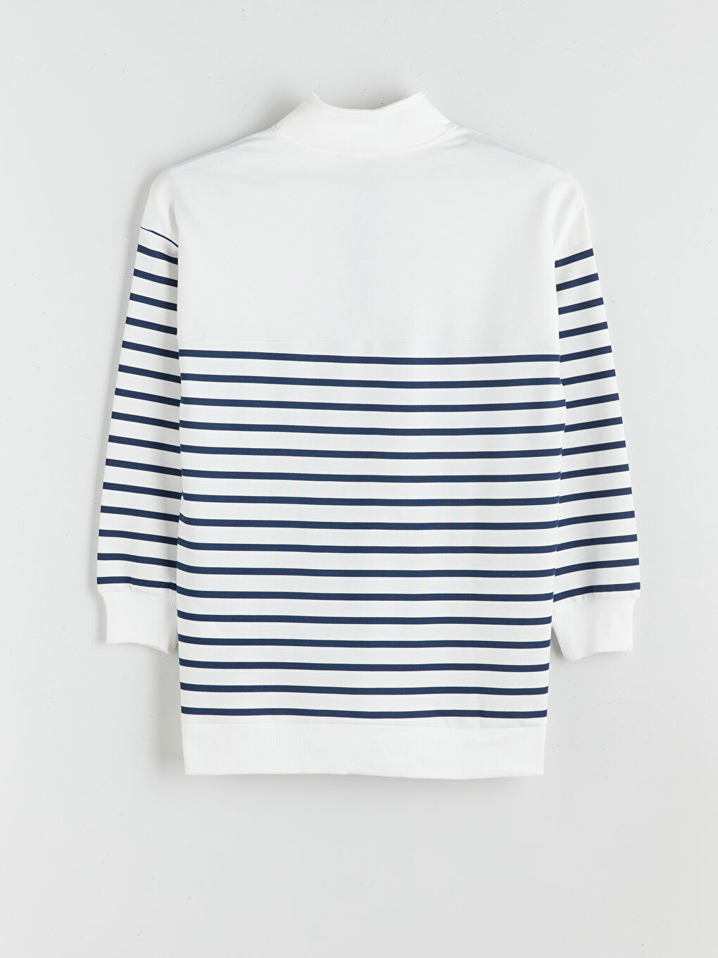 Lacivert Dik Yaka Çizgili Kadın Sweatshirt Tunik-7