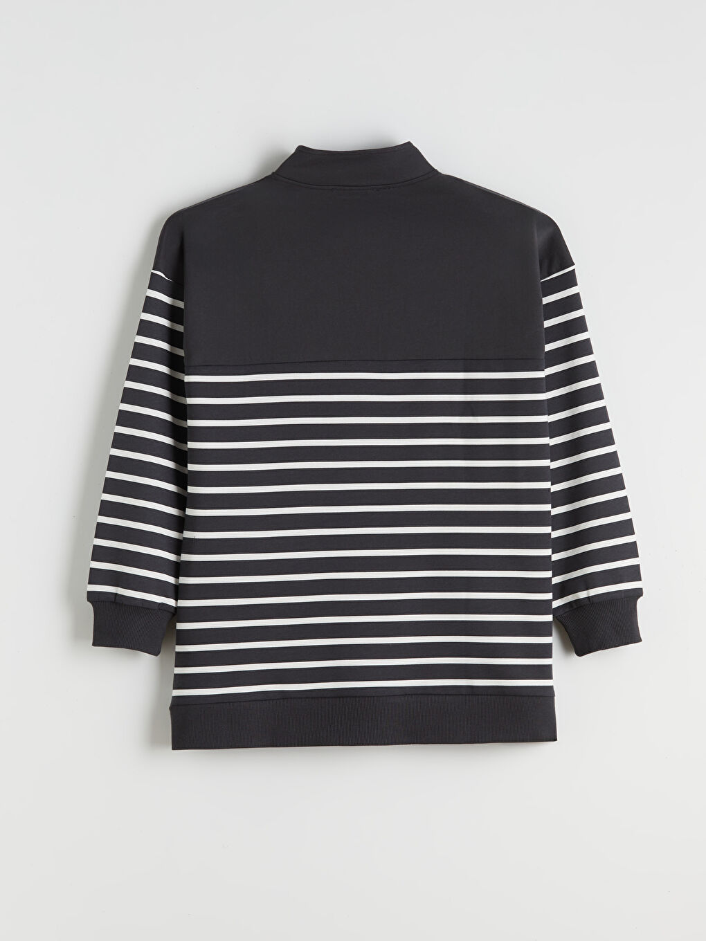 Gri Dik Yaka Çizgili Kadın Sweatshirt Tunik-5