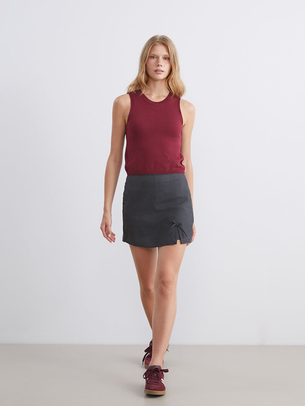 Bordo Bisiklet Yaka Oversize Kadın Triko Süveter-1