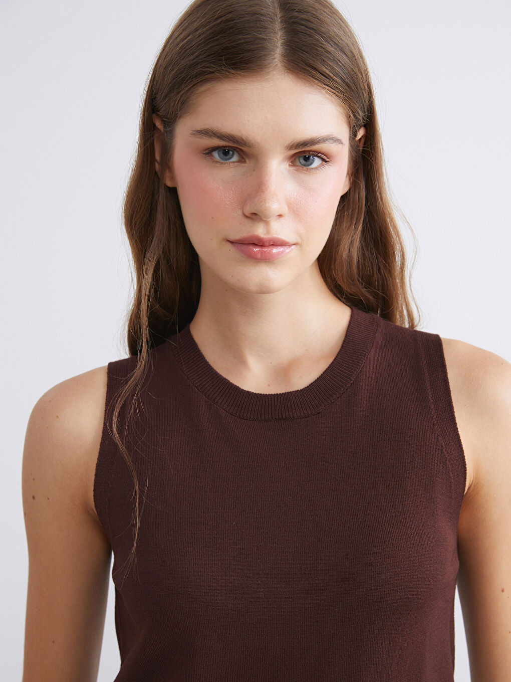 Kahverengi Bisiklet Yaka Oversize Kadın Triko Süveter-2