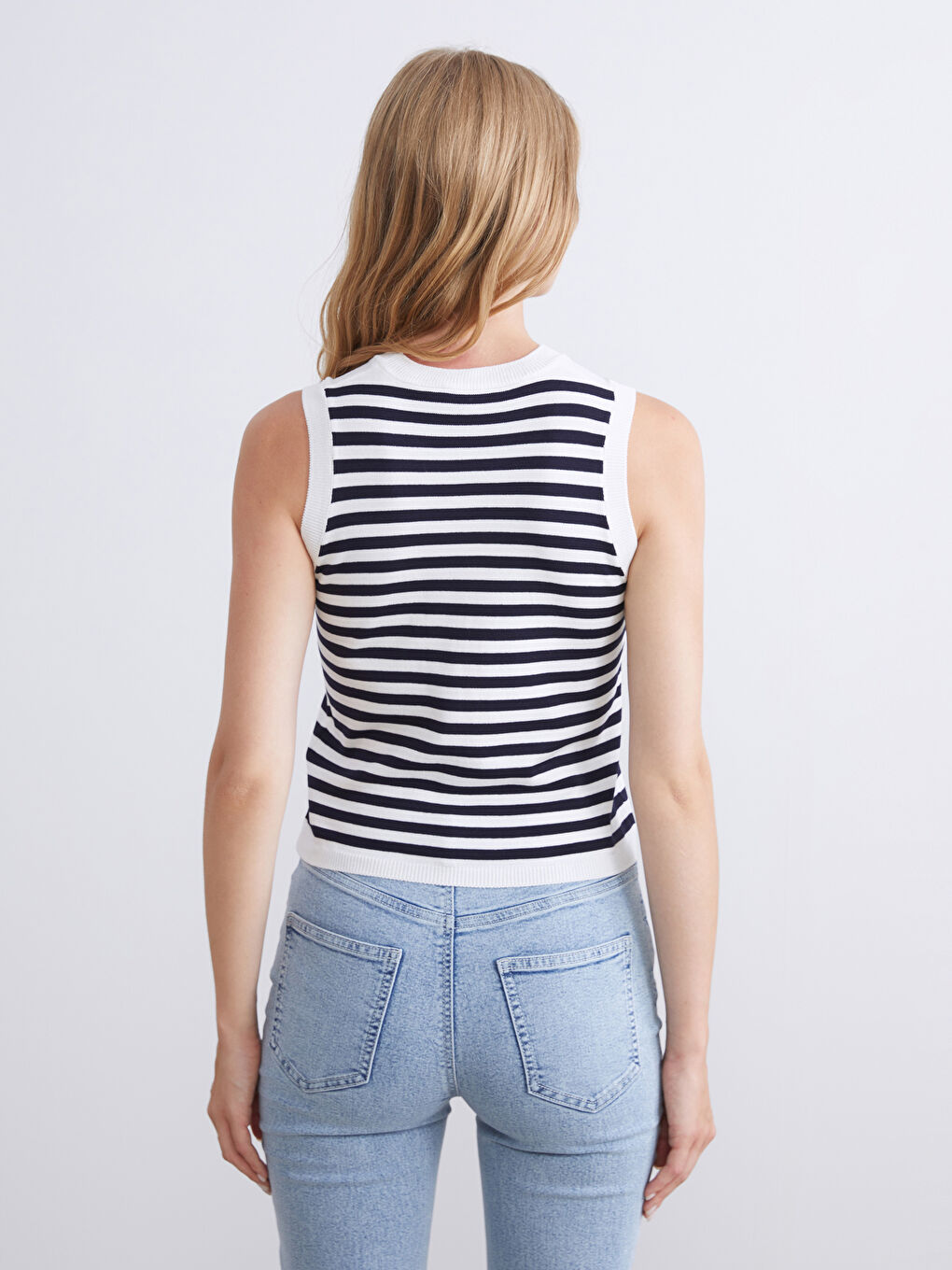 Lacivert Bisiklet Yaka Oversize Kadın Triko Süveter-3