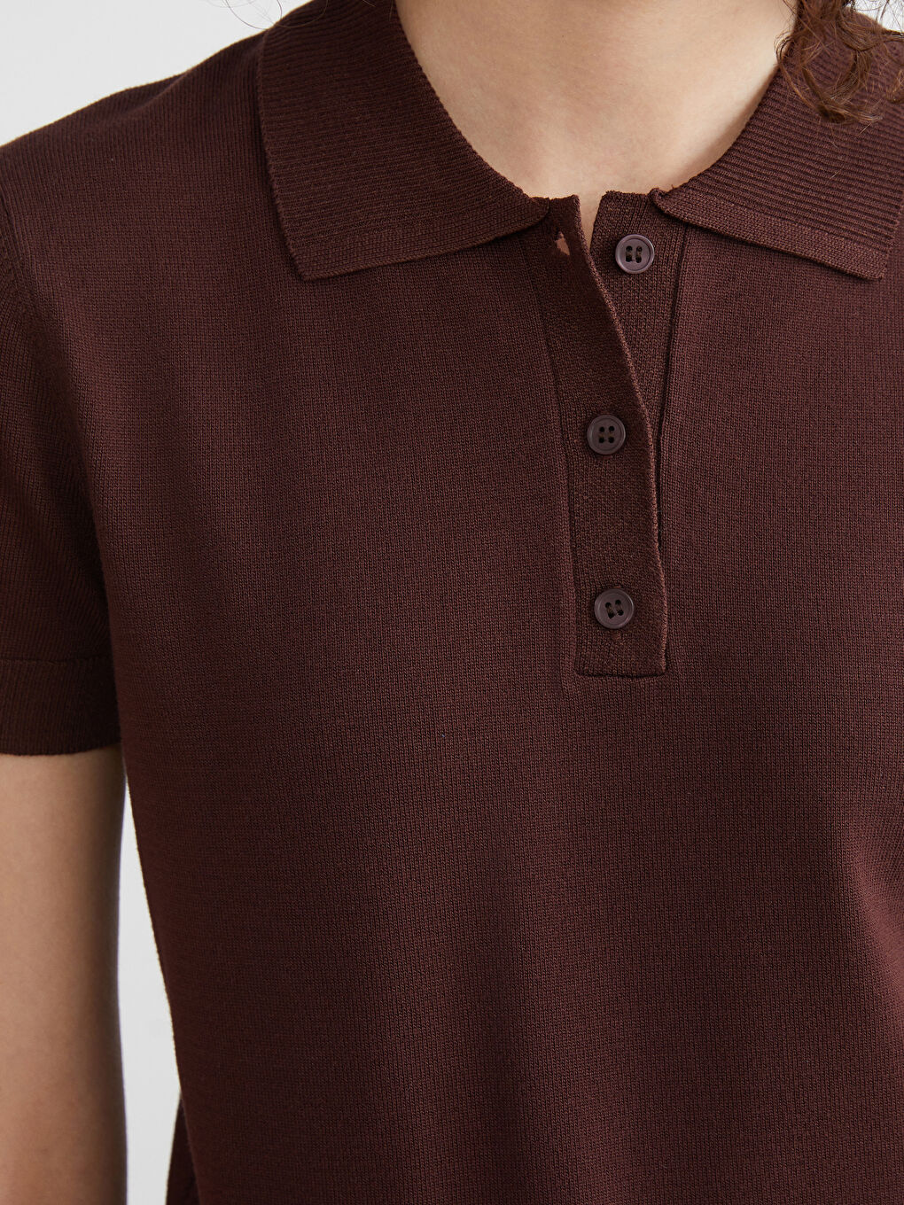 Kahverengi Polo Yaka Kadın Triko Kazak-2