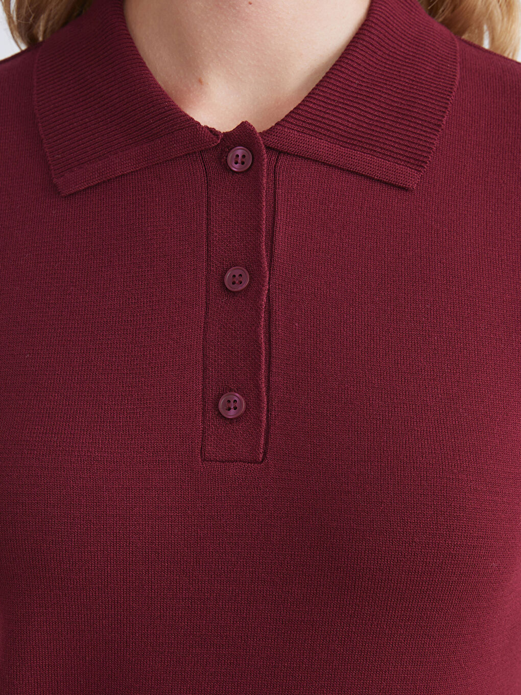 Bordo Polo Yaka Kadın Triko Kazak-2