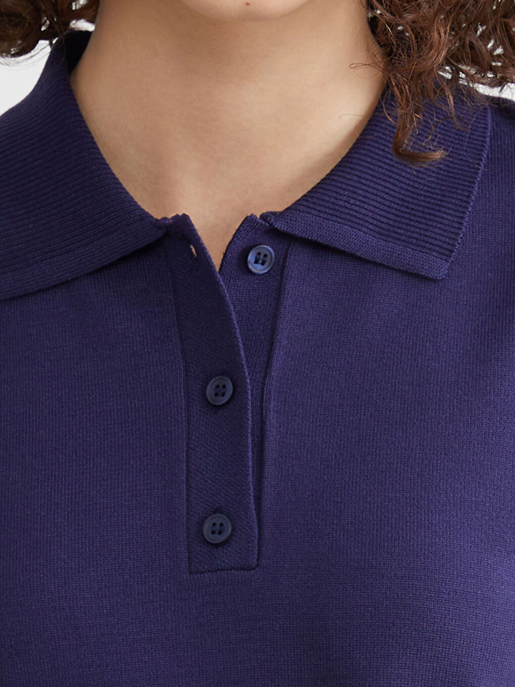 Lacivert Polo Yaka Kadın Triko Kazak-2