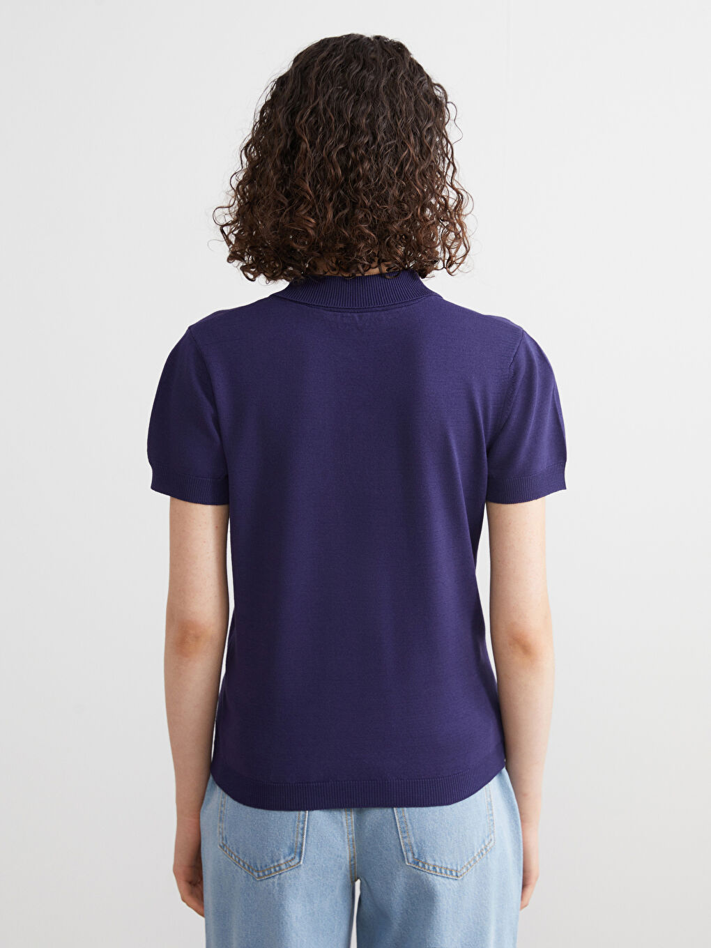 Lacivert Polo Yaka Kadın Triko Kazak-3