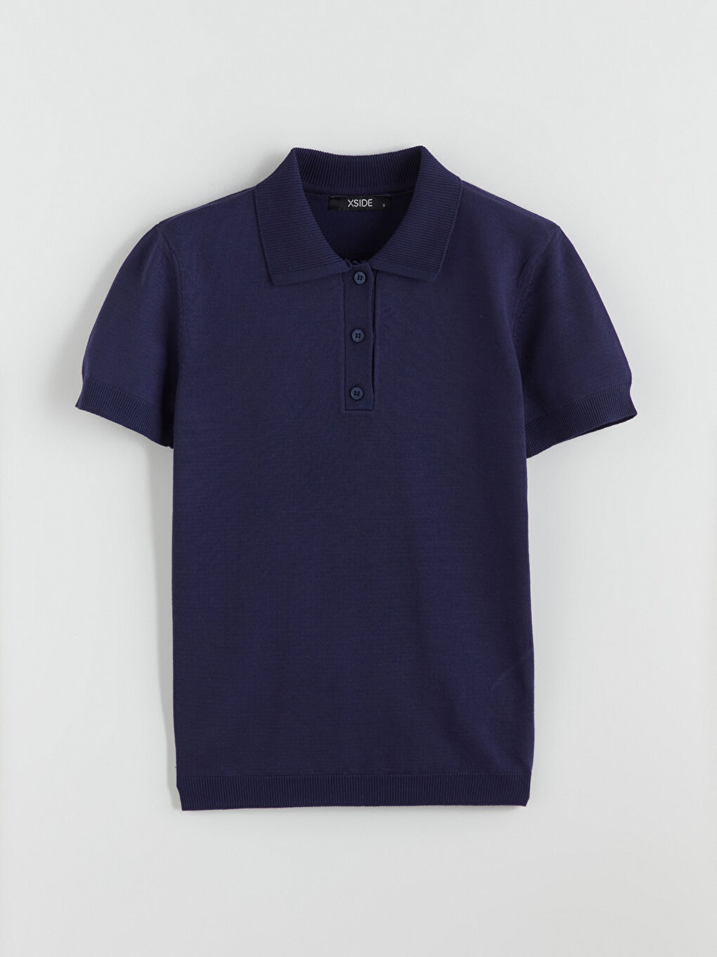 Lacivert Polo Yaka Kadın Triko Kazak-4