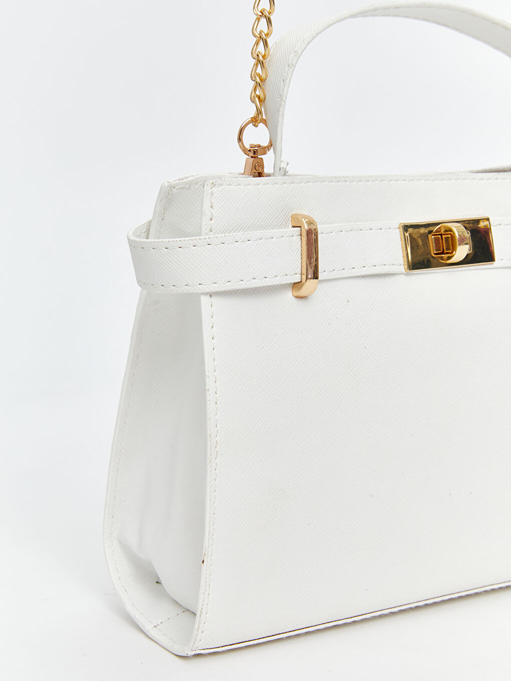 Beyaz Deri Görünümlü Kadın Omuz Çantası-1