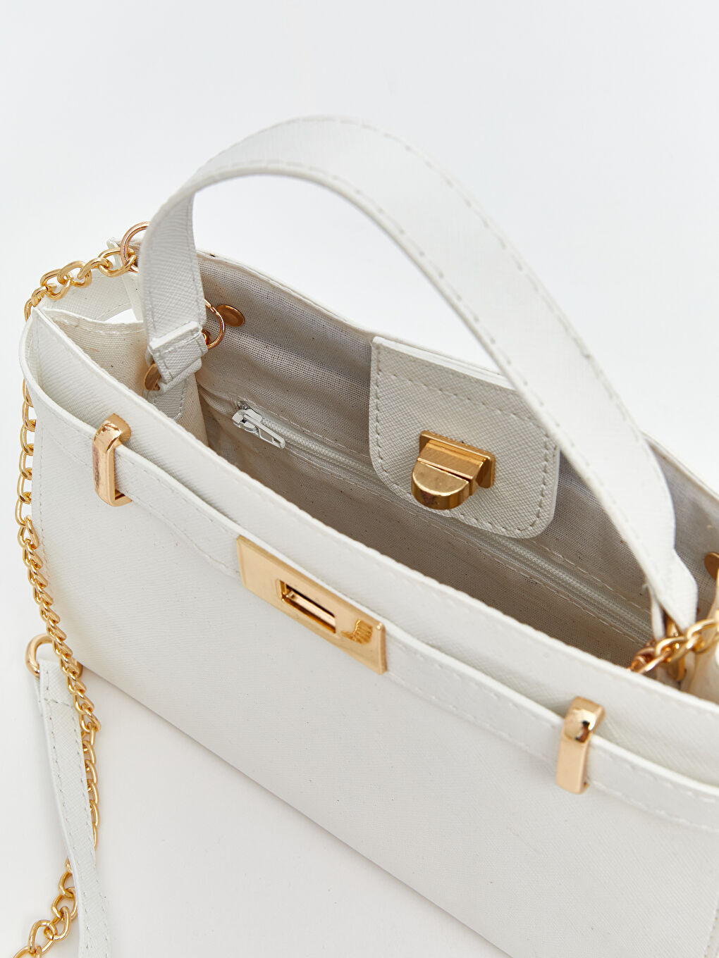 Beyaz Deri Görünümlü Kadın Omuz Çantası-2