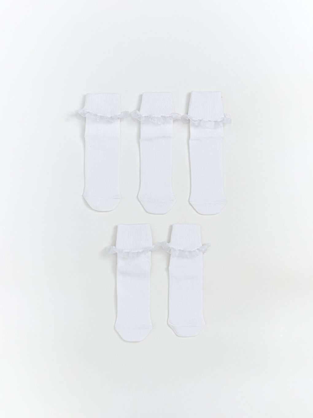 Beyaz Dantel Detaylı Kız Çocuk Soket Çorap 5'li