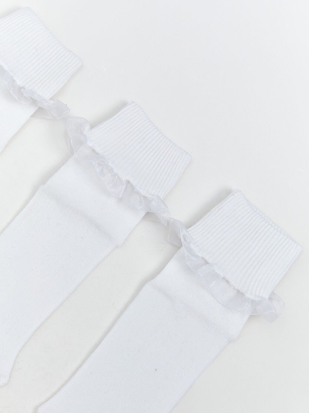 Beyaz Dantel Detaylı Kız Çocuk Soket Çorap 5'li-1