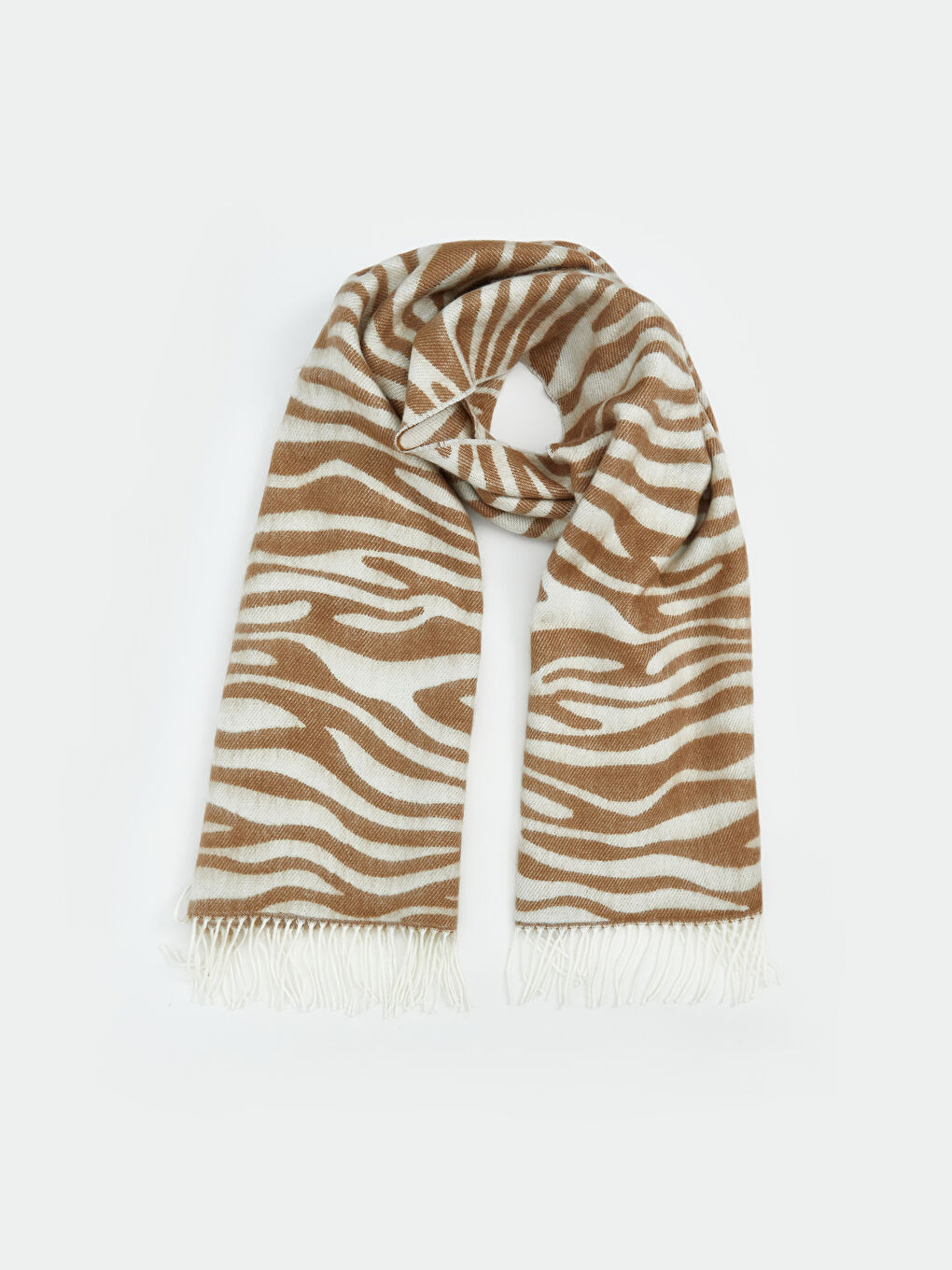 Bej Zebra Desenli Kadın Şal