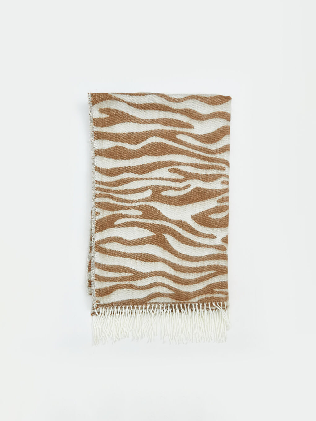 Bej Zebra Desenli Kadın Şal-1