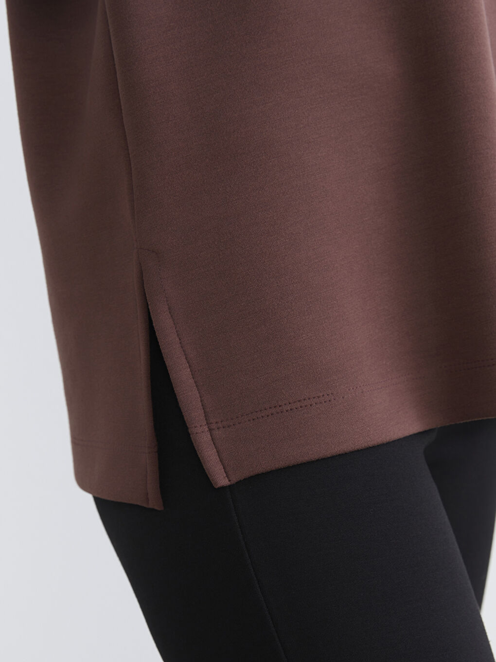 Kahverengi Bisiklet Yaka Oversize Kadın Sweatshirt Tunik-2