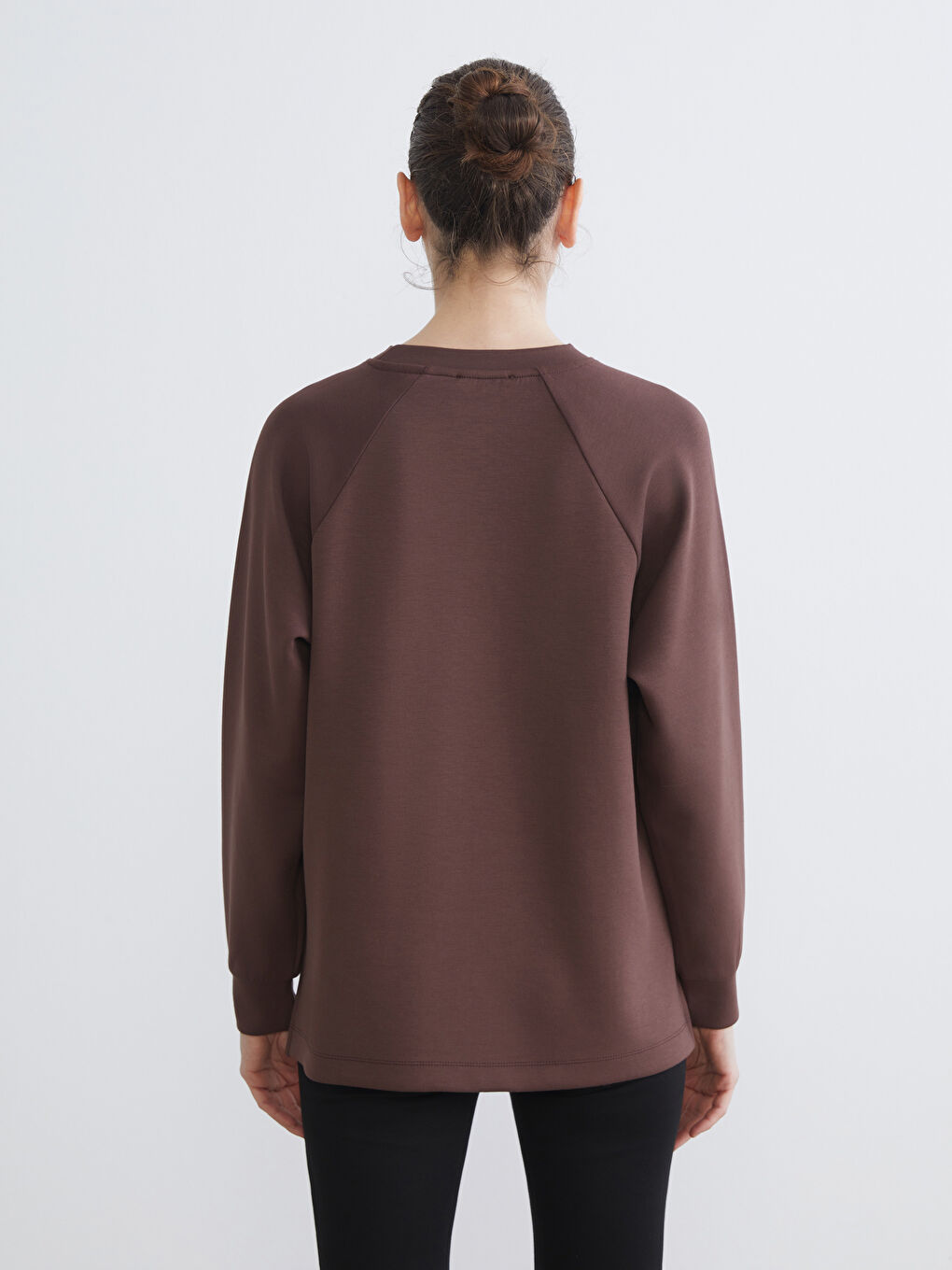 Kahverengi Bisiklet Yaka Oversize Kadın Sweatshirt Tunik-3