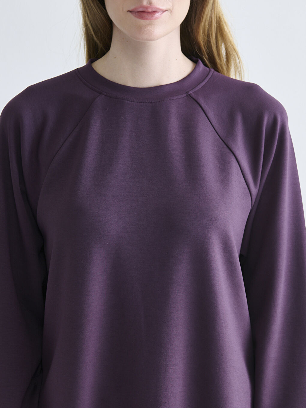 Mürdüm Bisiklet Yaka Oversize Kadın Sweatshirt Tunik-2