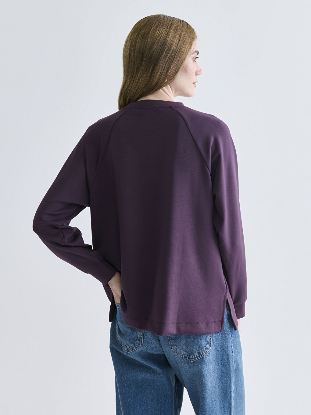 Mürdüm Bisiklet Yaka Oversize Kadın Sweatshirt Tunik-3