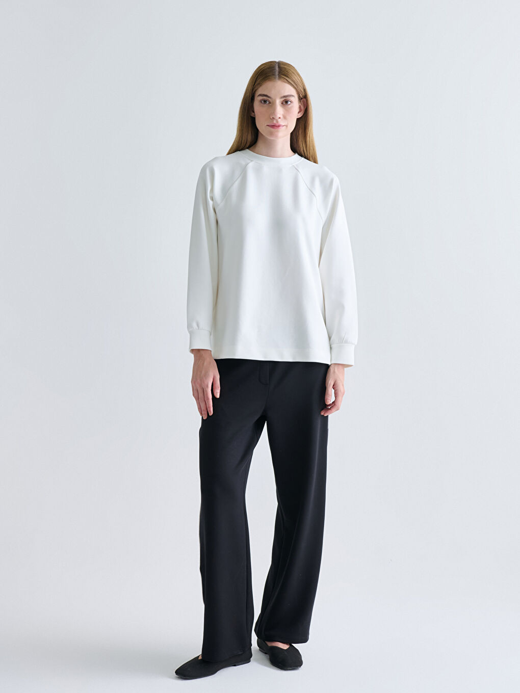 Ekru Bisiklet Yaka Oversize Kadın Sweatshirt Tunik-3