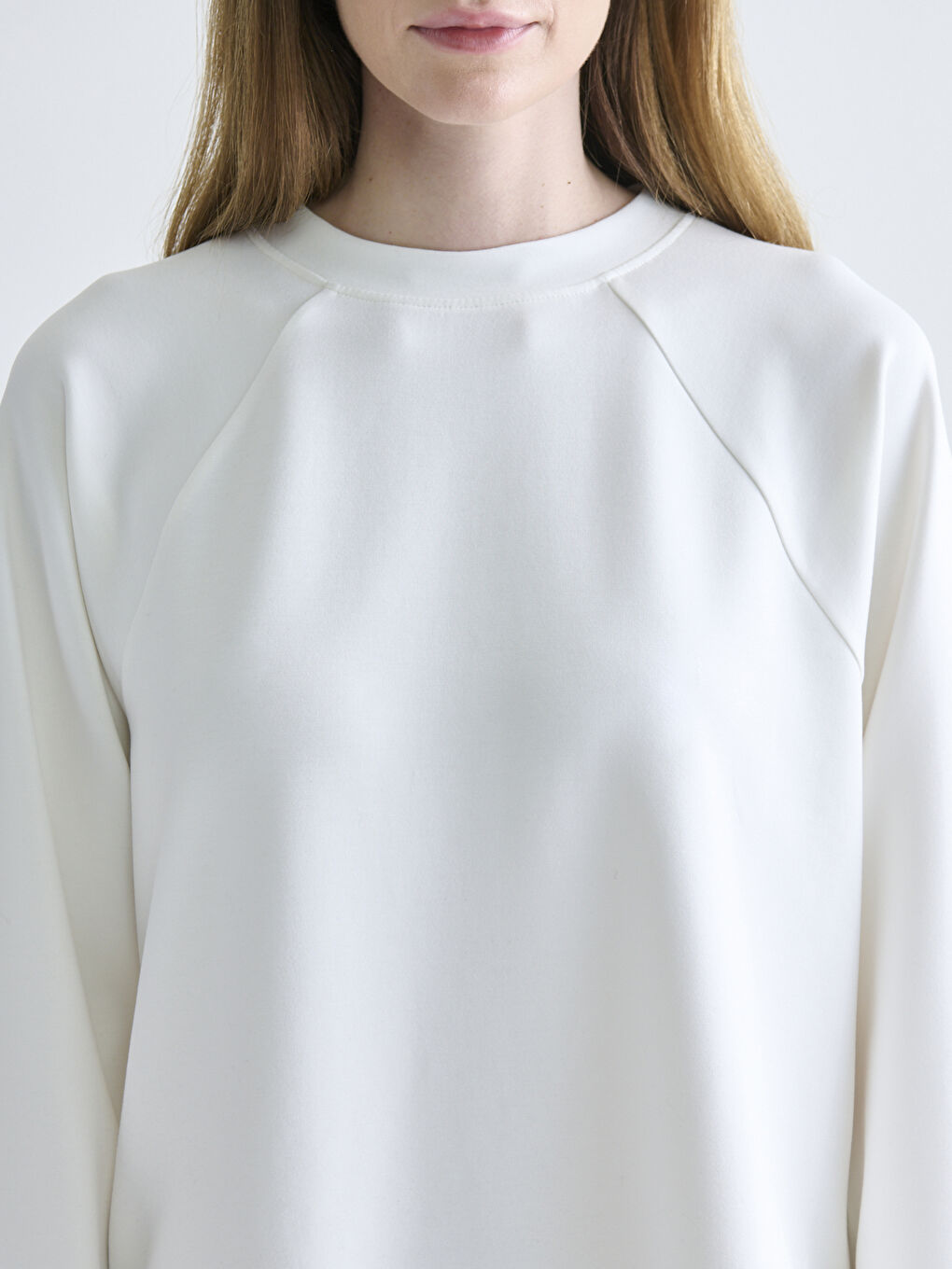 Ekru Bisiklet Yaka Oversize Kadın Sweatshirt Tunik-5