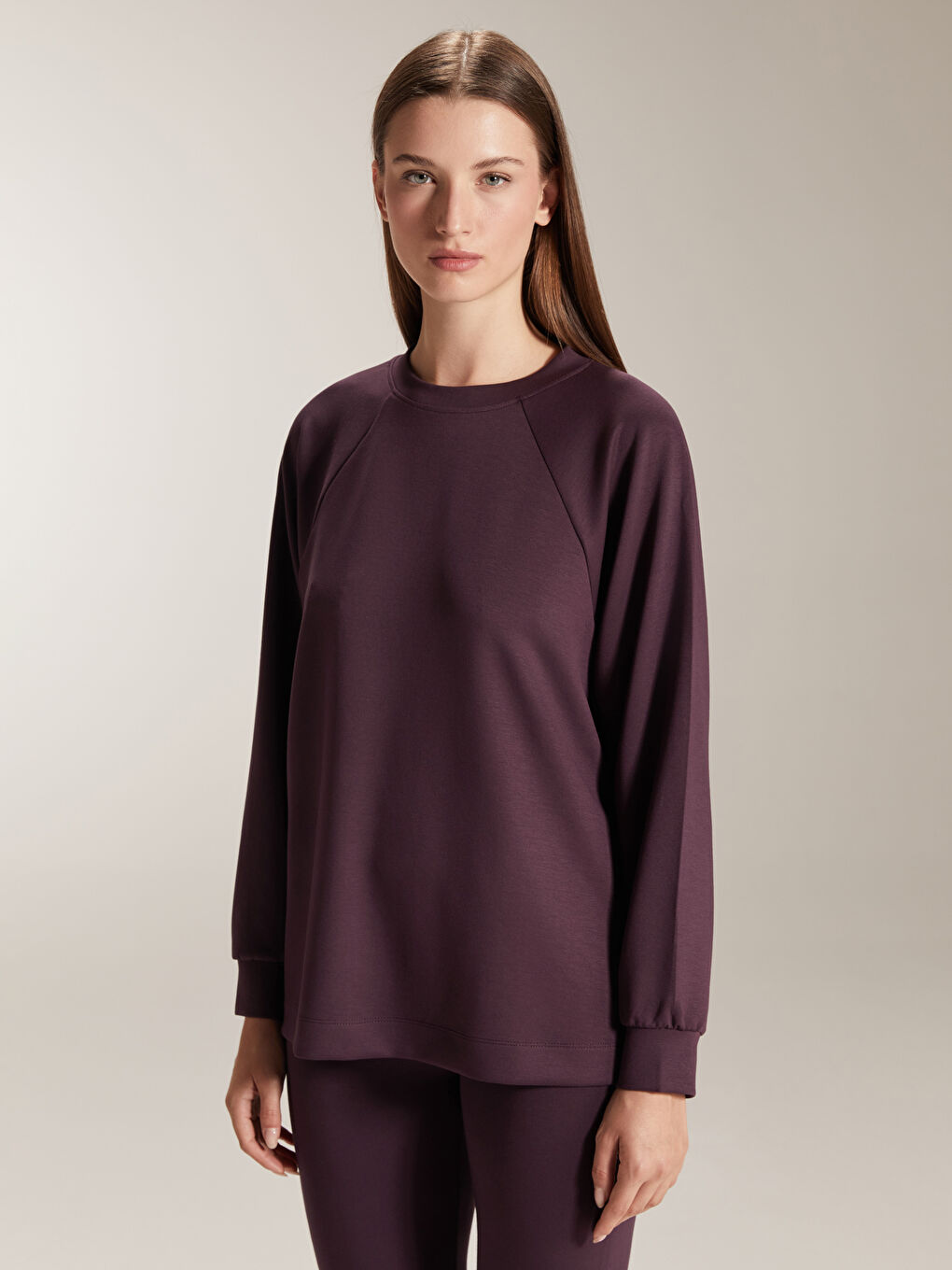 Mürdüm Bisiklet Yaka Oversize Kadın Sweatshirt Tunik