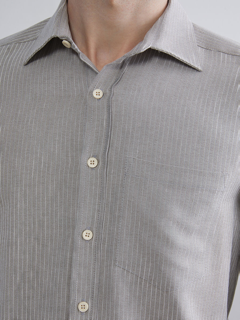 Kahverengi Regular Fit Uzun Kollu Çizgili Poplin Erkek Gömlek-2