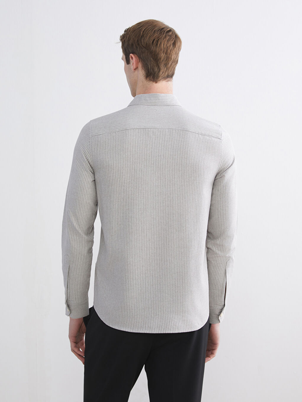 Kahverengi Regular Fit Uzun Kollu Çizgili Poplin Erkek Gömlek-3