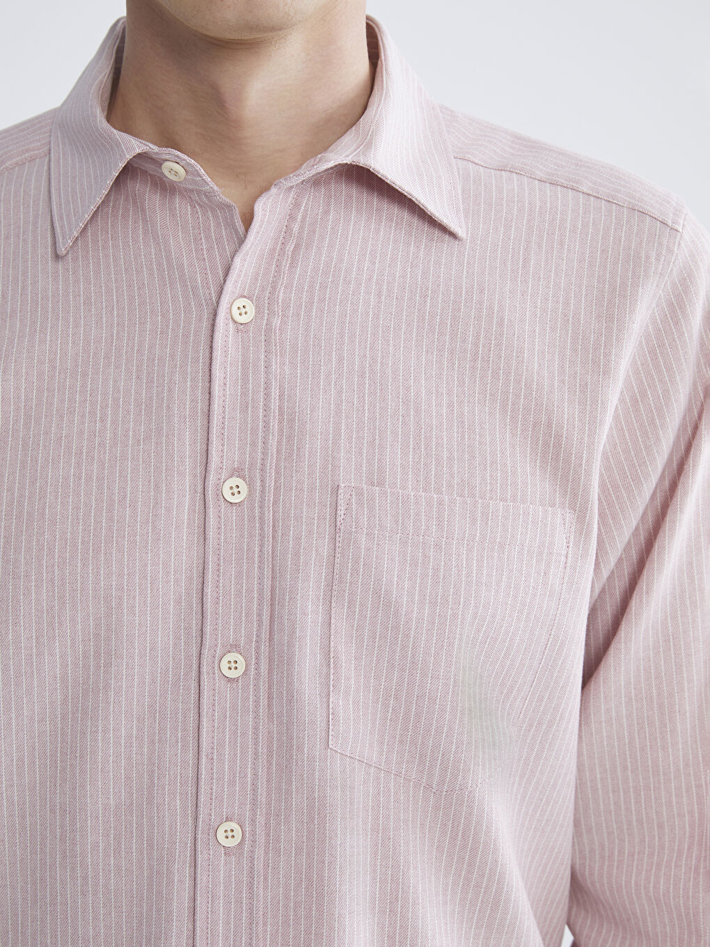 Pembe Regular Fit Uzun Kollu Çizgili Poplin Erkek Gömlek-2