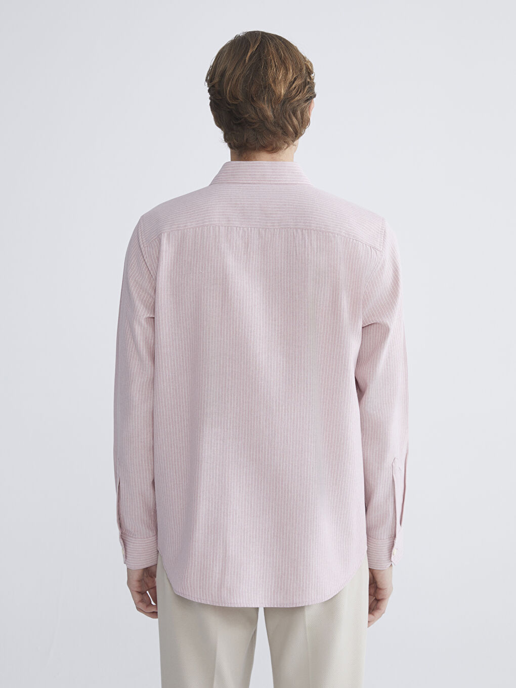 Pembe Regular Fit Uzun Kollu Çizgili Poplin Erkek Gömlek-3