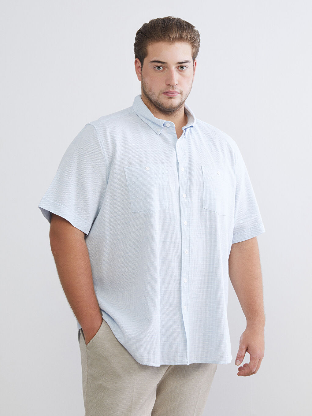 Mavi Regular Fit Kısa Kollu Armürlü Erkek Dokulu Gömlek-1