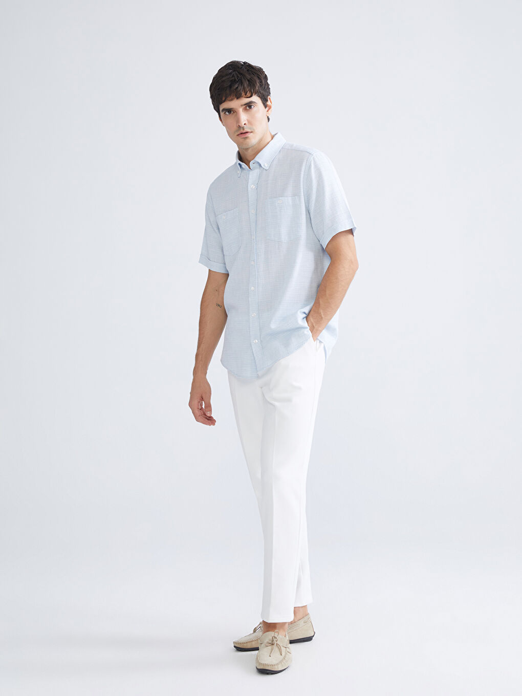 Mavi Regular Fit Kısa Kollu Armürlü Erkek Dokulu Gömlek-2