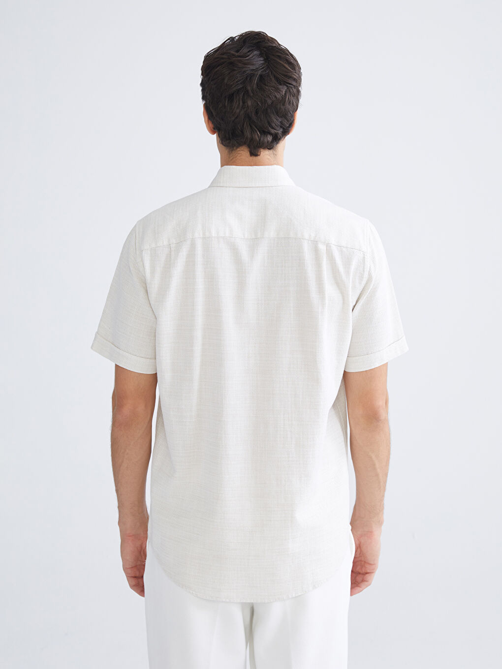 Bej Regular Fit Kısa Kollu Armürlü Erkek Dokulu Gömlek-4