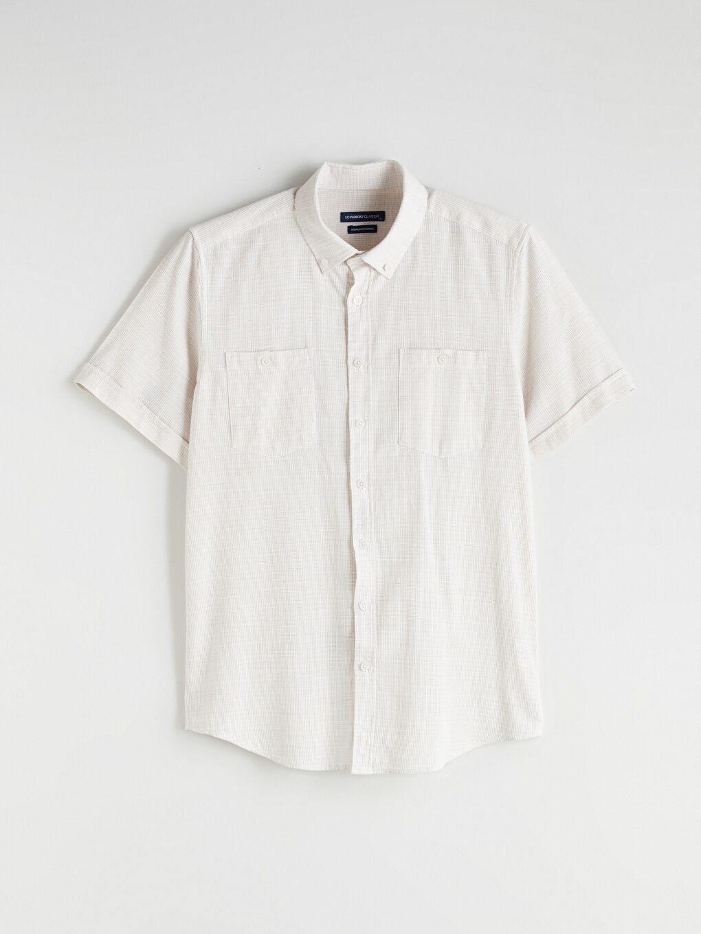 Bej Regular Fit Kısa Kollu Armürlü Erkek Dokulu Gömlek-6