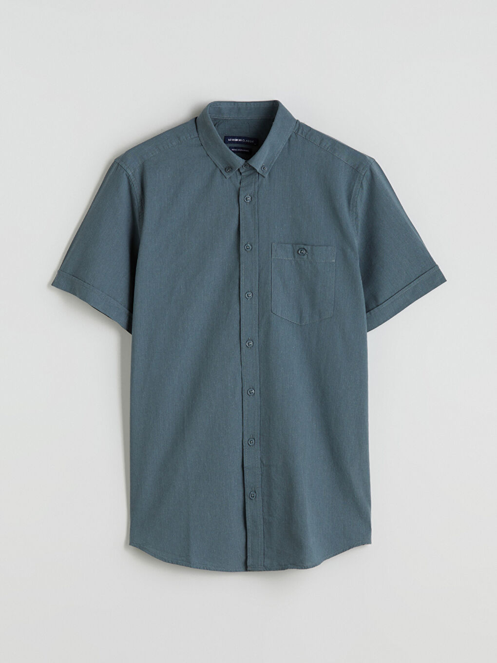 Yeşil Regular Fit Kısa Kollu Keten Karışımlı Erkek Gömlek-6