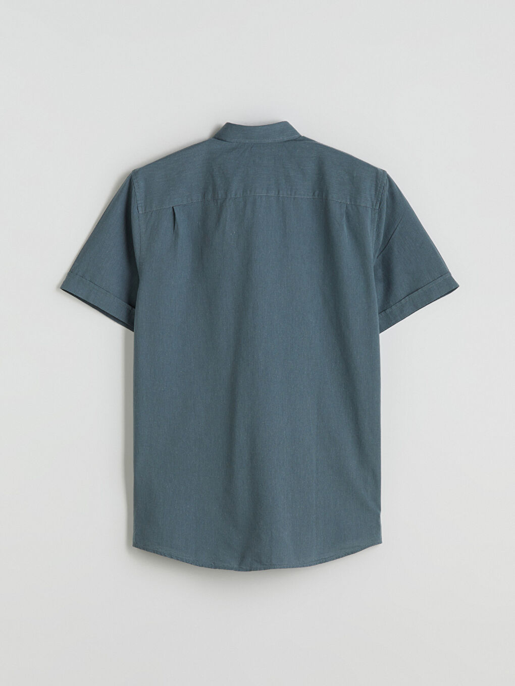 Yeşil Regular Fit Kısa Kollu Keten Karışımlı Erkek Gömlek-7